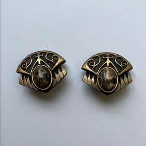 Vintage Bronze and Brown Faux Tiger Eye Clip-On Earrings